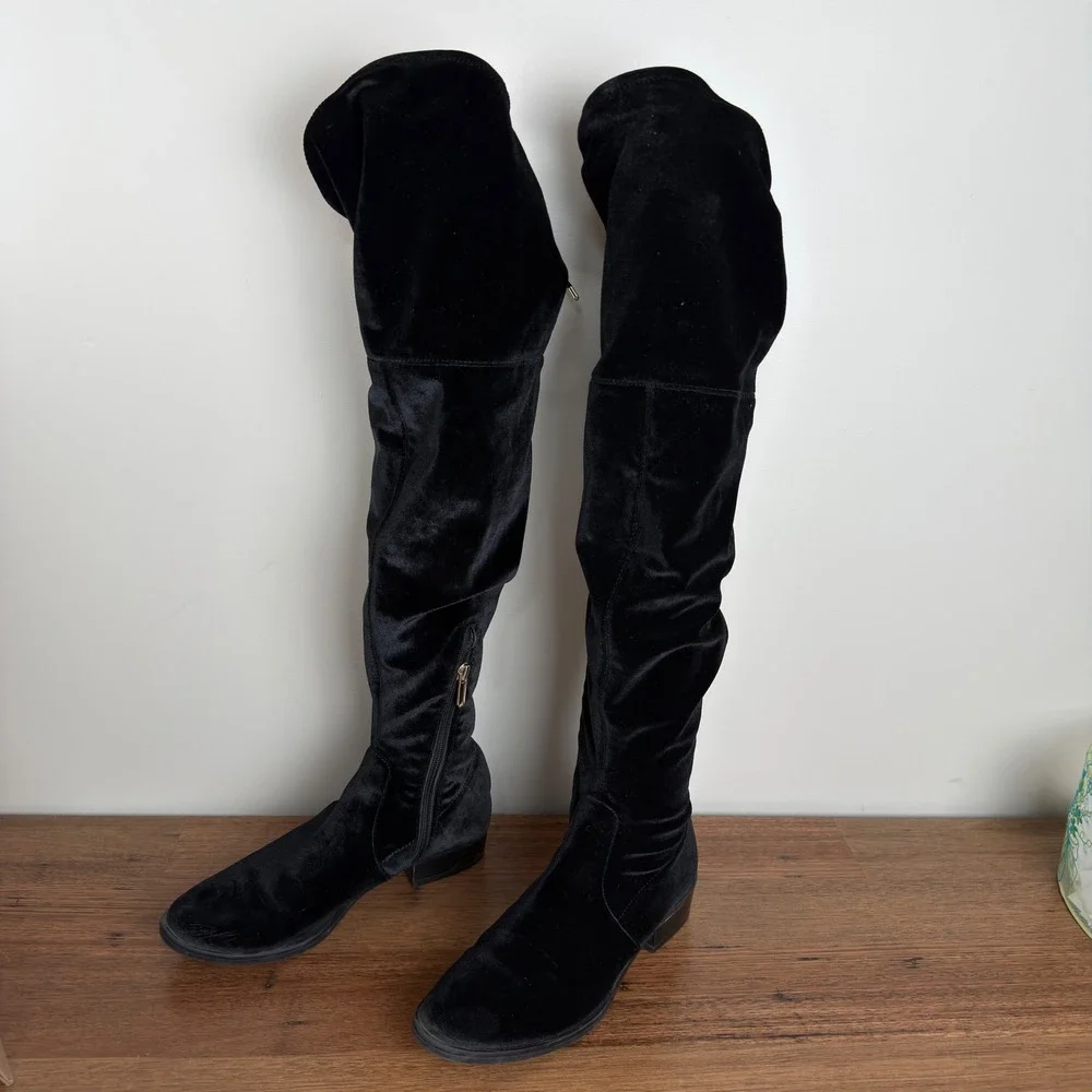Sam Edelman Black Velvet Over The Knee Boots Boho Festival 2000s Revival Size 8